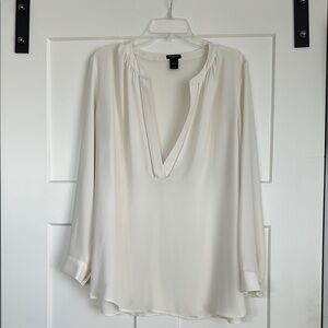 Ann Taylor Cream Relaxed V-Neck Tunic